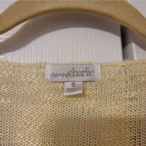 Charming Charlie cream/black striped v-neck oversized sweater - Picture 2 of 5